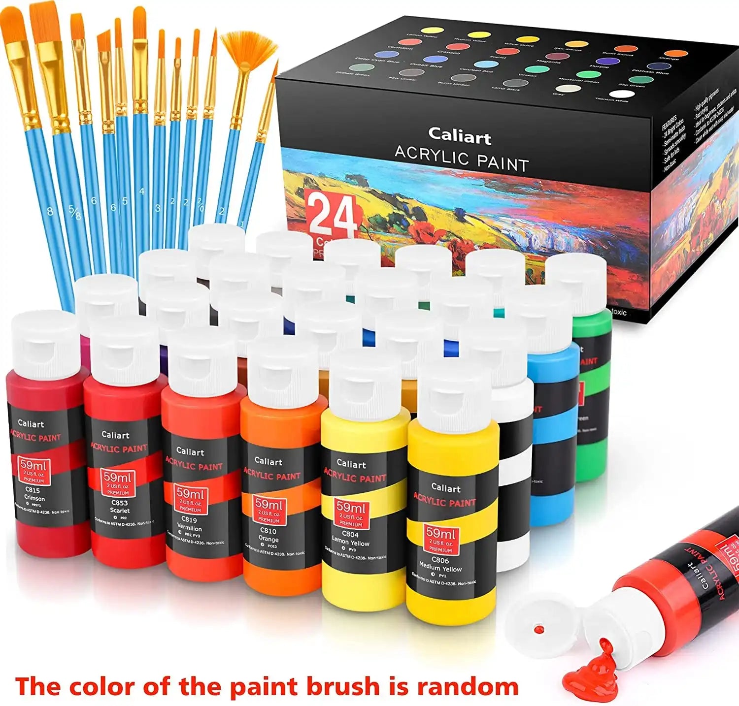 Acrylic Paint Set with 12 Brushes 24 Colors