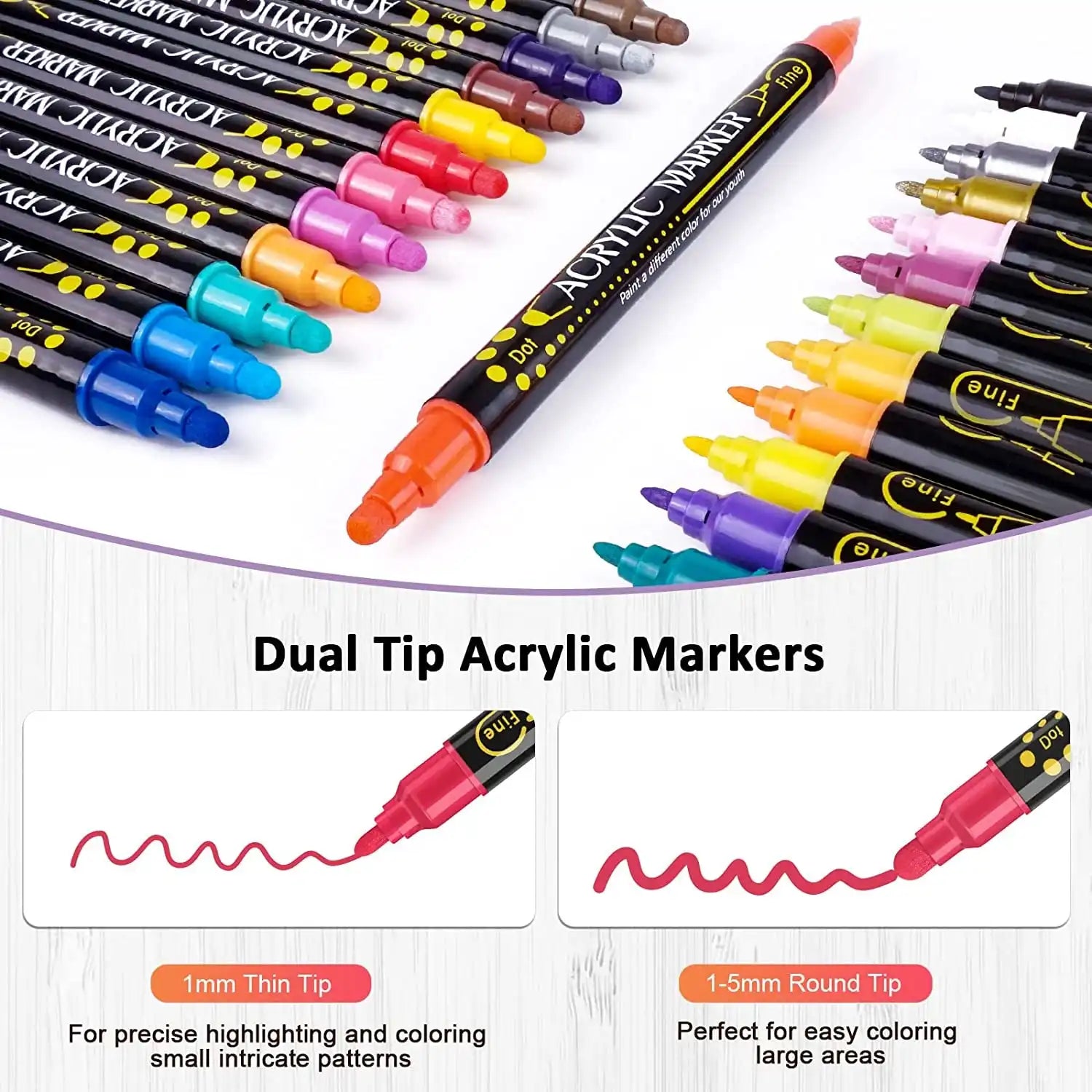 24 Colors Dual Tip Acrylic Paint Pens Markers