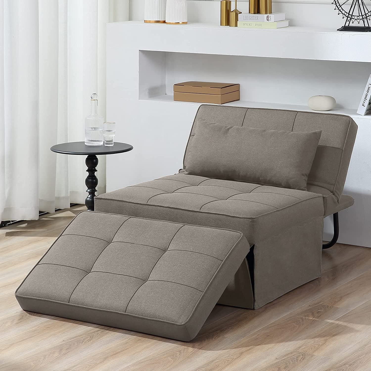 Sofa Bed, 4 in 1 Multi-Function Folding Ottoman Breathable Linen Couch Bed with Adjustable Backrest Modern Convertible Chair for Living Room Apartment Office, Dark Grey