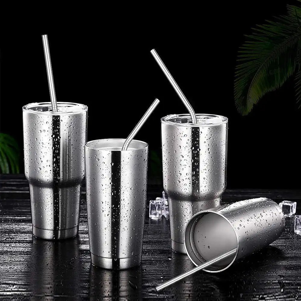 12-Pack Reusable Stainless Steel Straws with Case