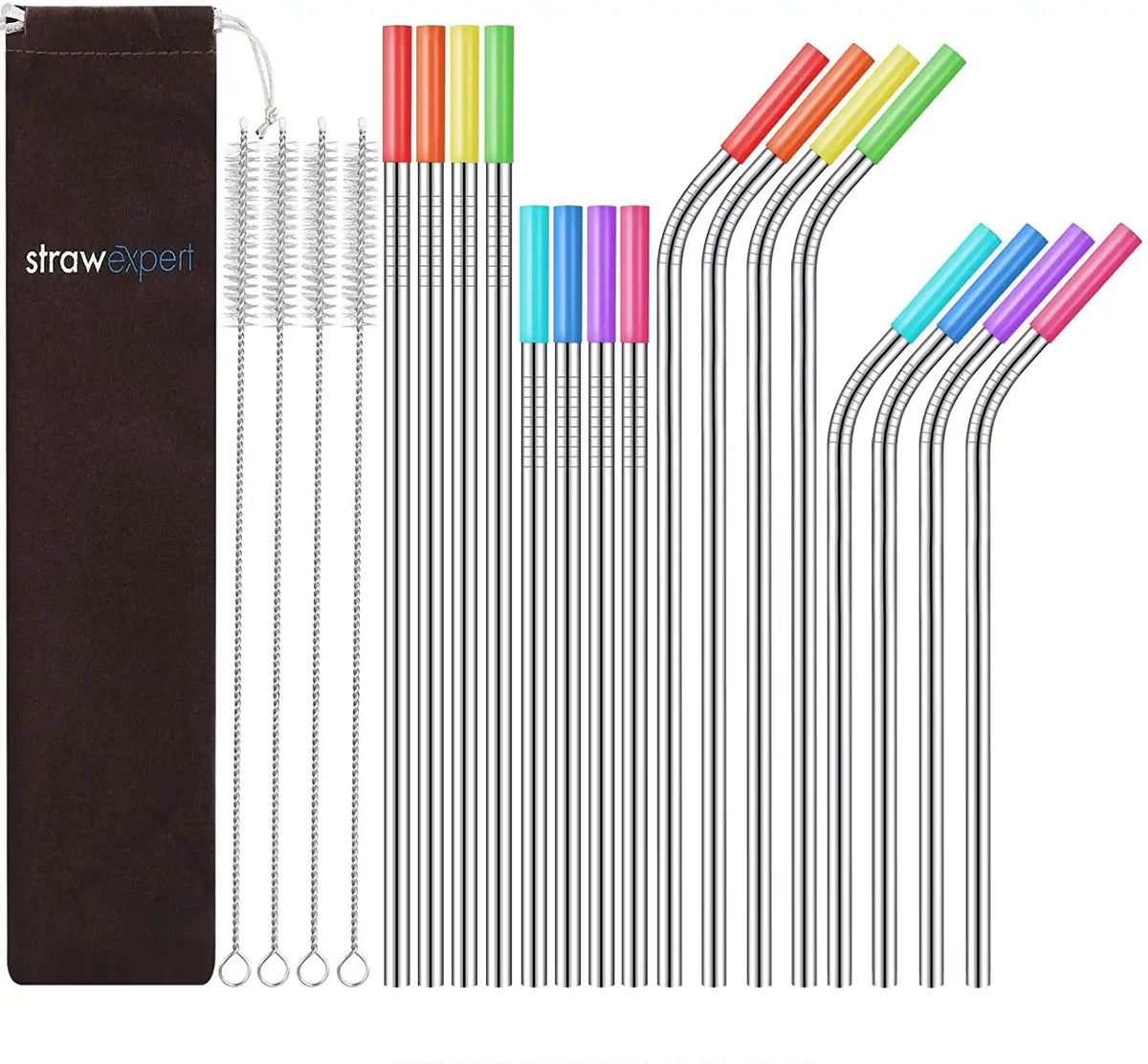 Set of 16 Reusable Stainless Steel Straws