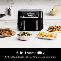 DZ550 Foodi 10 Quart 6-In-1 Dualzone Smart XL Air Fryer with 2 Independent Baskets, Thermometer for Perfect Doneness, Match Cook & Smart Finish to Roast, Dehydrate & More, Grey