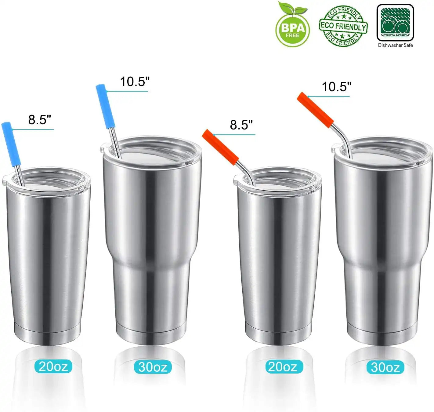 Set of 16 Reusable Stainless Steel Straws