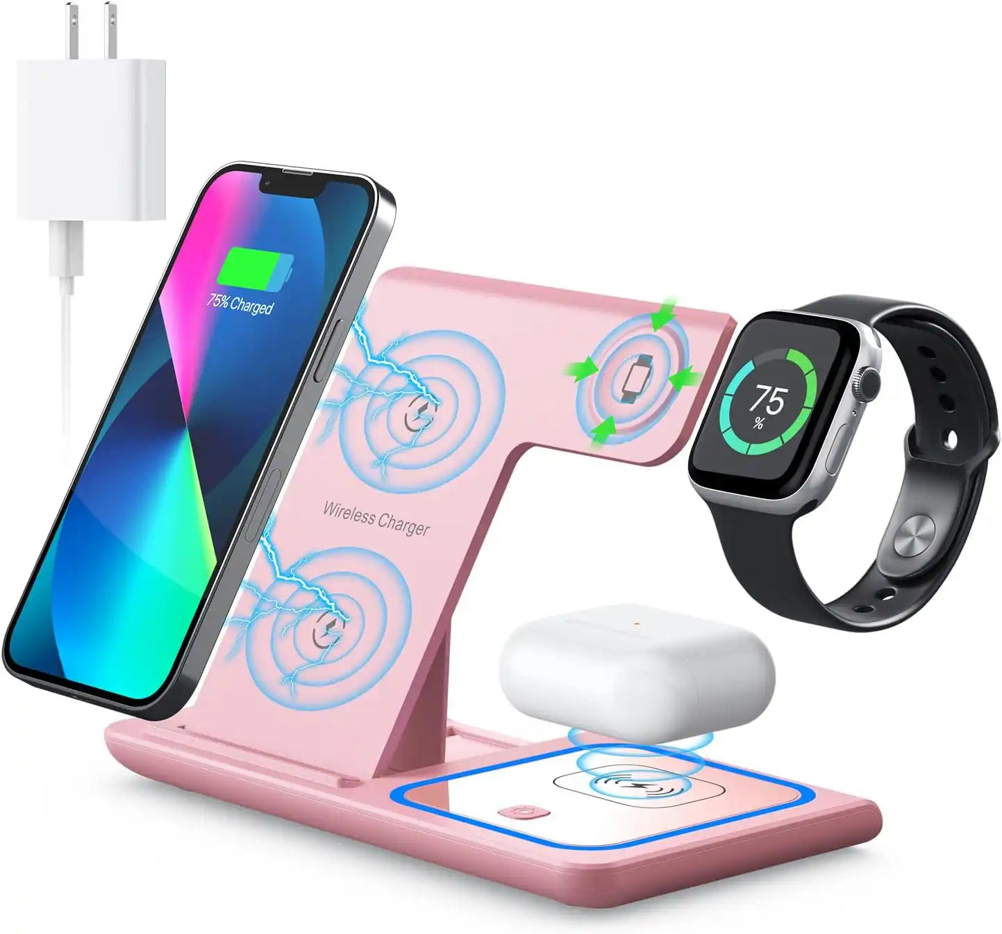 Wireless Charger, 3 in 1 Wireless Charging Station, Fast Wireless Charger Stand for Iphone 15 14 13 12 11 Pro Max XR XS 8 Plus, for Apple Watch 8 7 6 5 4 3 2 Se,For Airpods Pro 3 2 (Black)