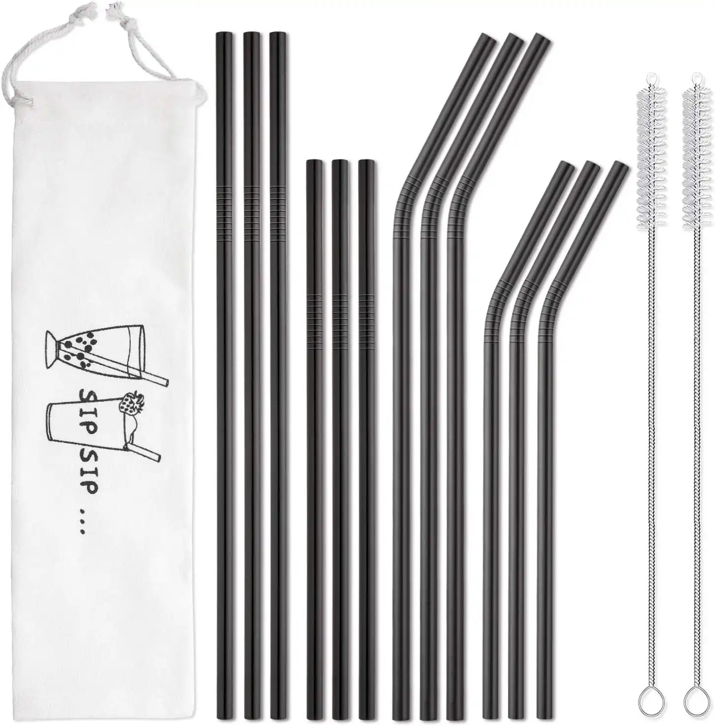 12-Pack Reusable Stainless Steel Straws with Case