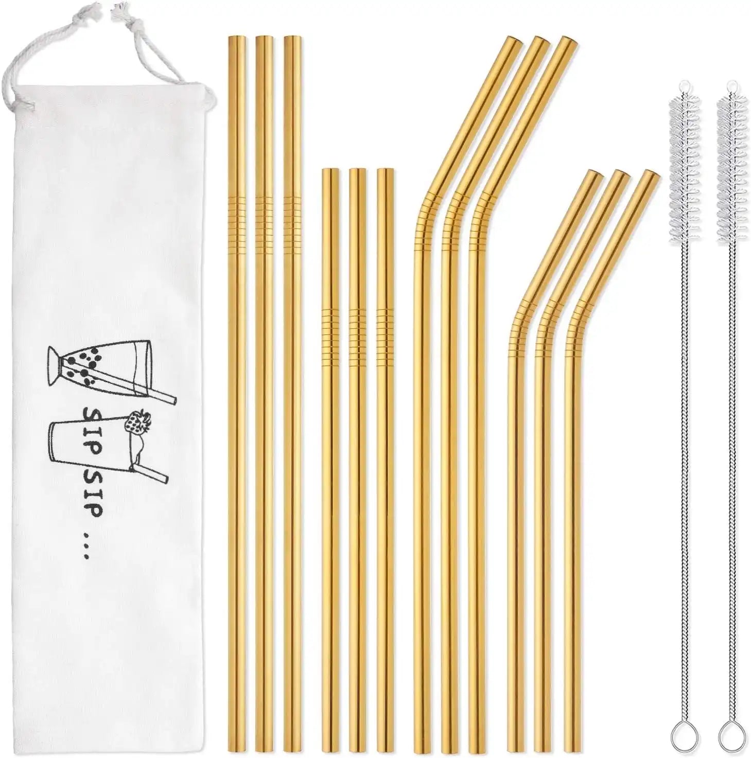 12-Pack Reusable Stainless Steel Straws with Case