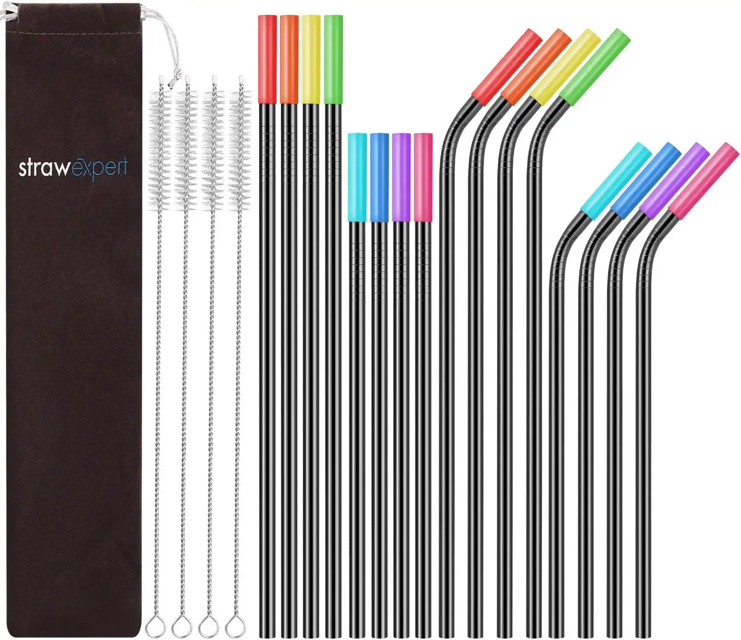 Set of 16 Reusable Stainless Steel Straws