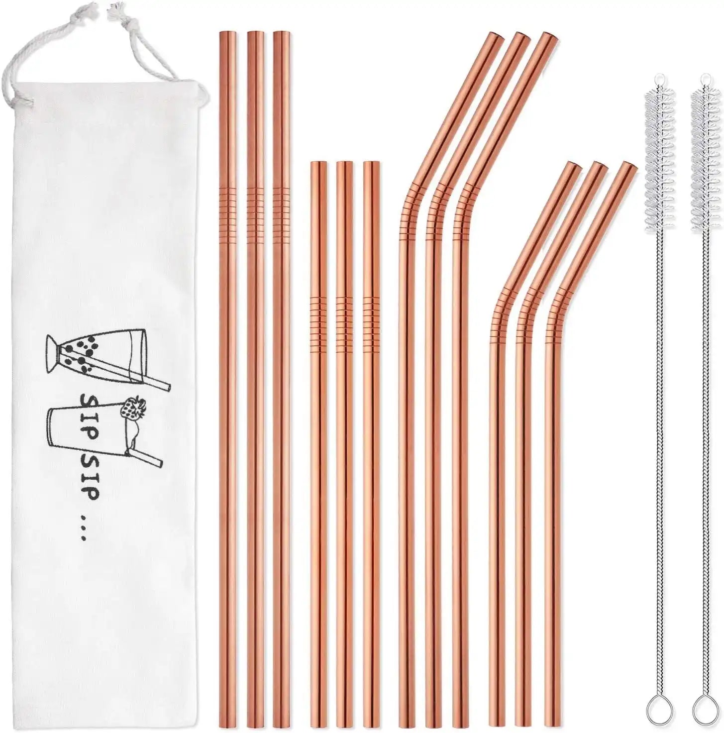 12-Pack Reusable Stainless Steel Straws with Case