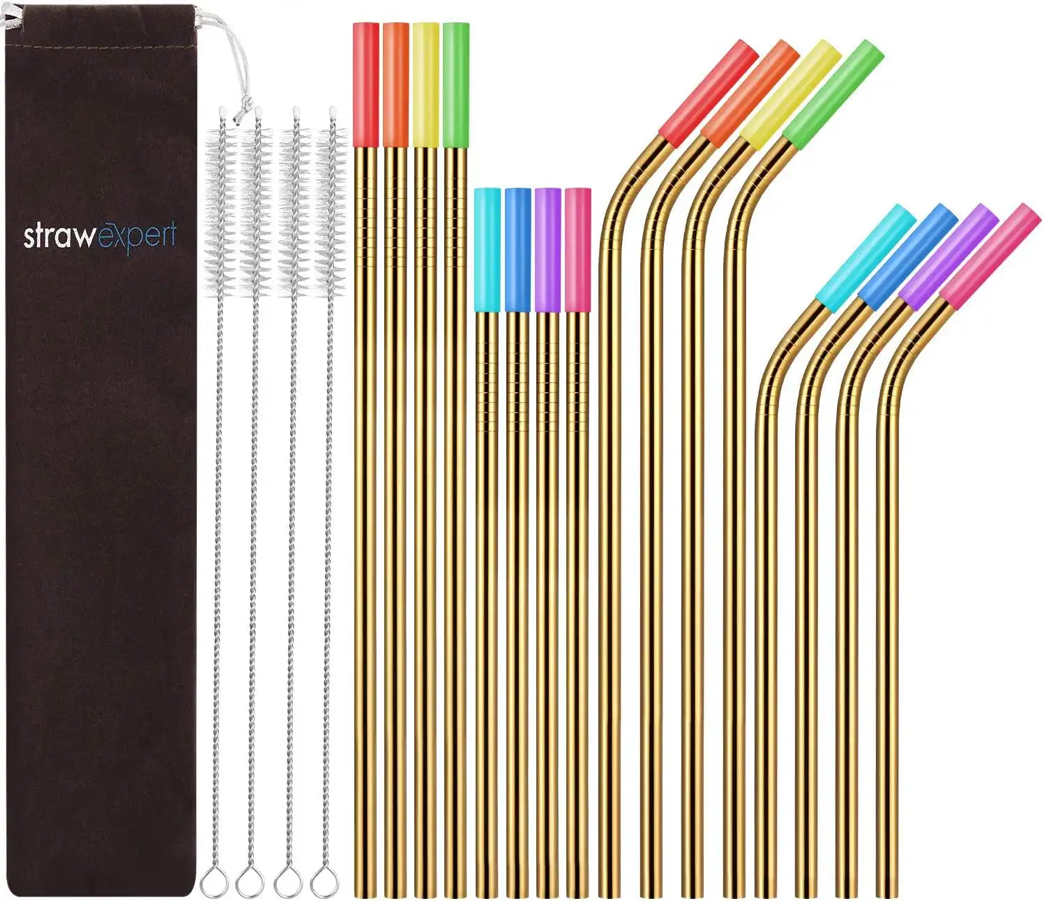 Set of 16 Reusable Stainless Steel Straws