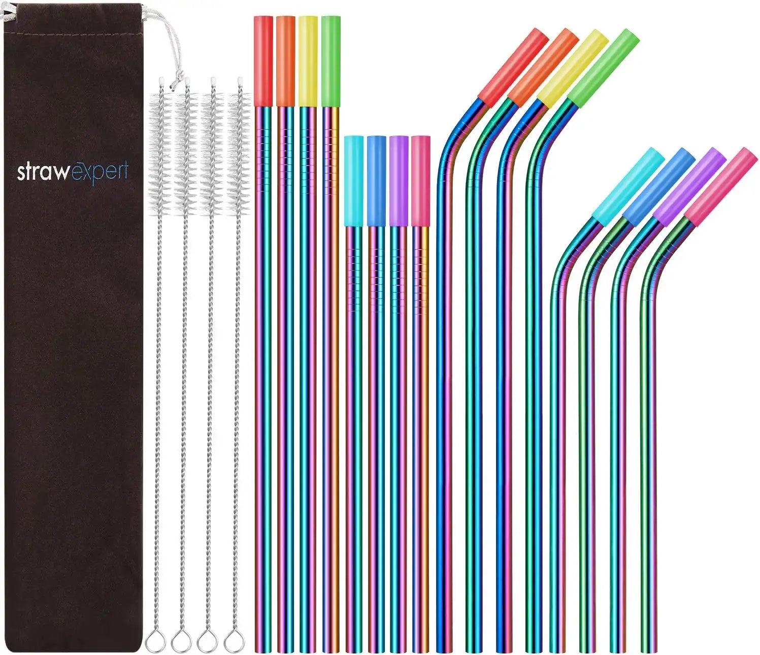 Set of 16 Reusable Stainless Steel Straws