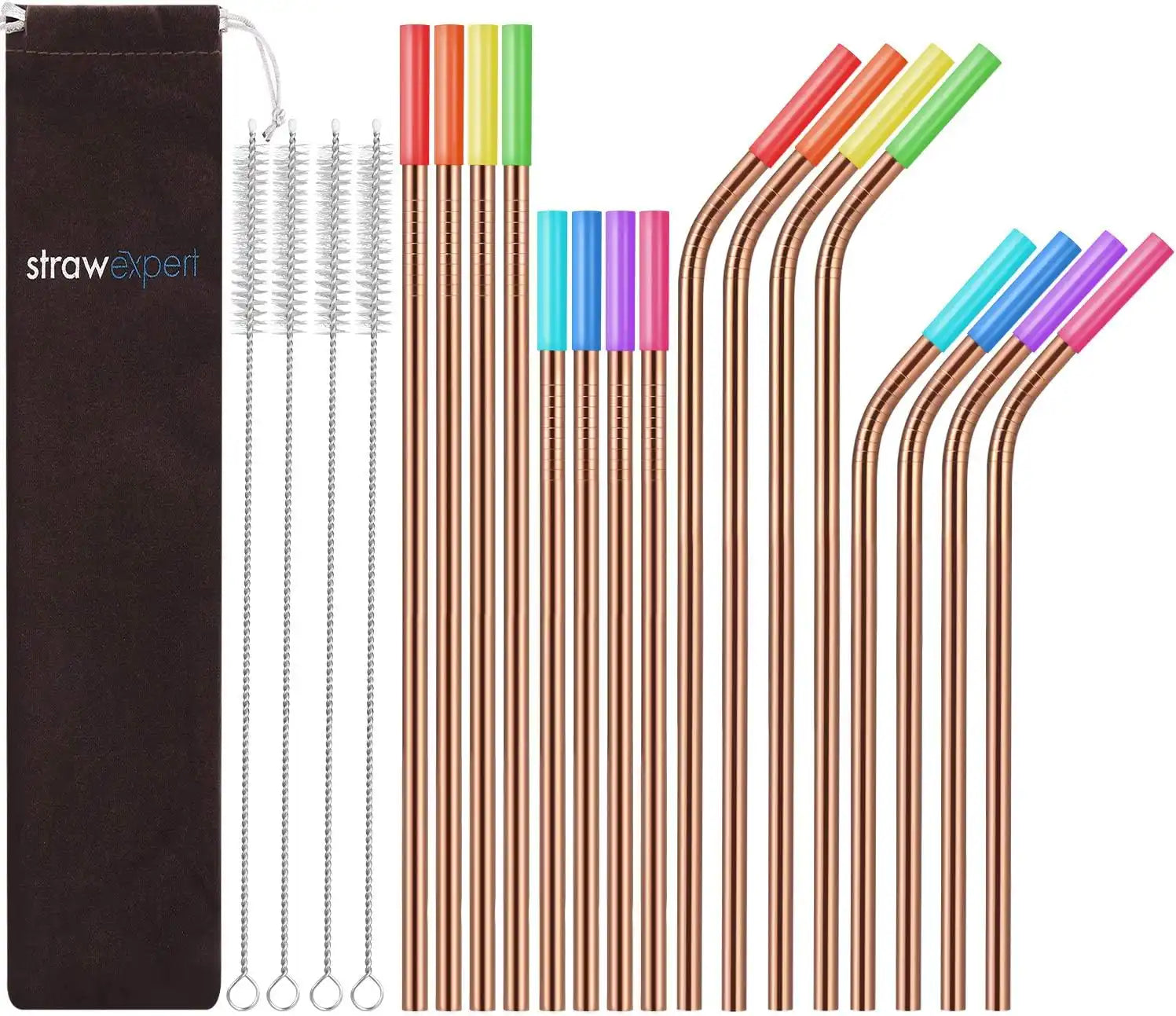 Set of 16 Reusable Stainless Steel Straws