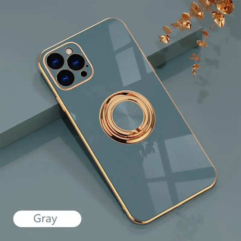 Luxury Ring-Stand Silicone Case for iPhone - Plated & Soft for Ultimate Protection