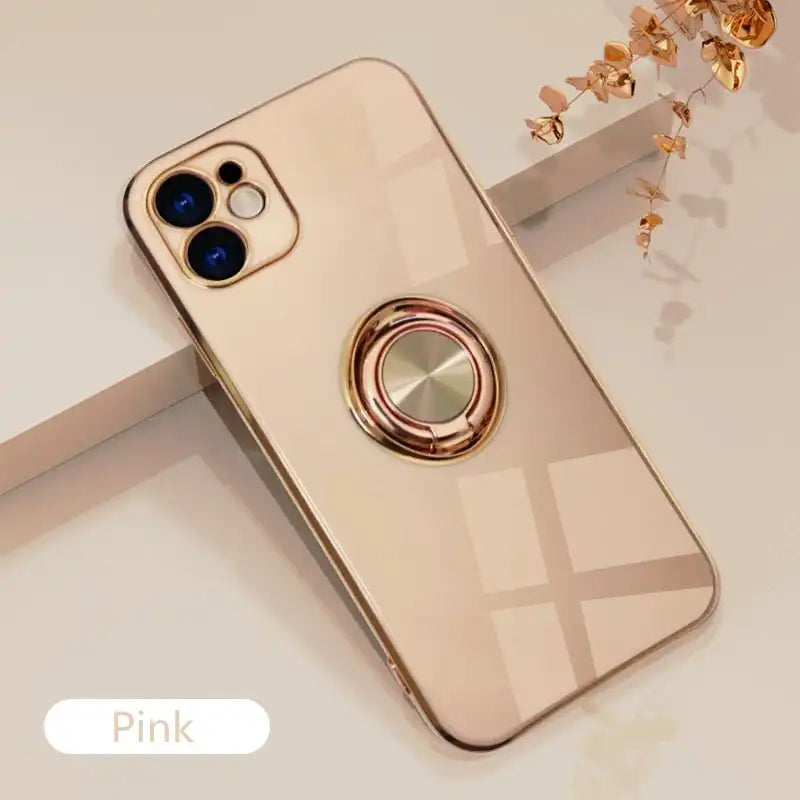 Estuche de silicona con soporte de anillo de lujo para iPhone - Enchapado y suave para máxima protección