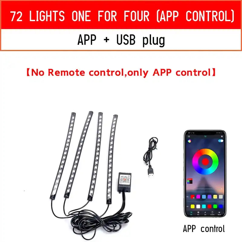 Luz ambiental RGB para automóvil con control de música - Iluminación ambiental LED USB para pies