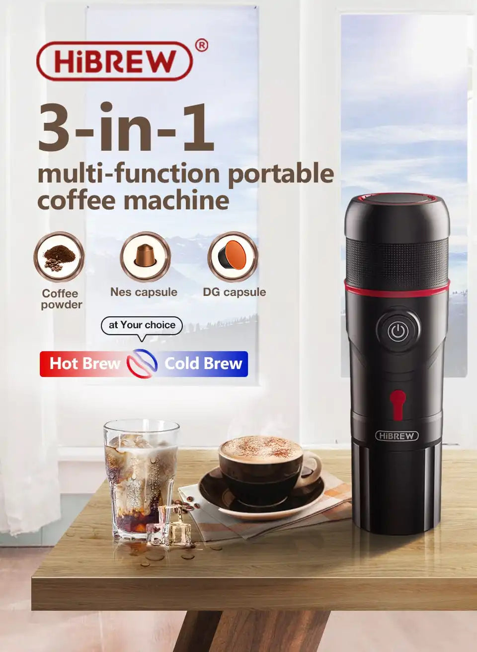 HiBREW On-the-Go: Cafetera compacta para auto y hogar