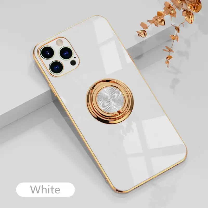 Estuche de silicona con soporte de anillo de lujo para iPhone - Enchapado y suave para máxima protección