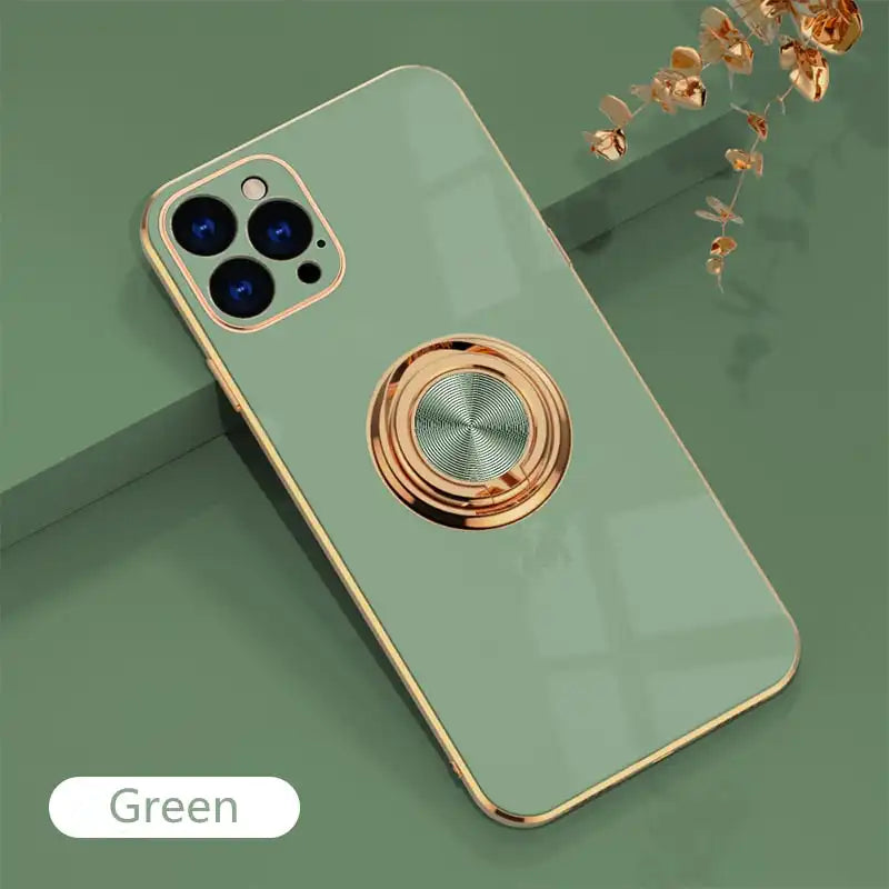 Estuche de silicona con soporte de anillo de lujo para iPhone - Enchapado y suave para máxima protección