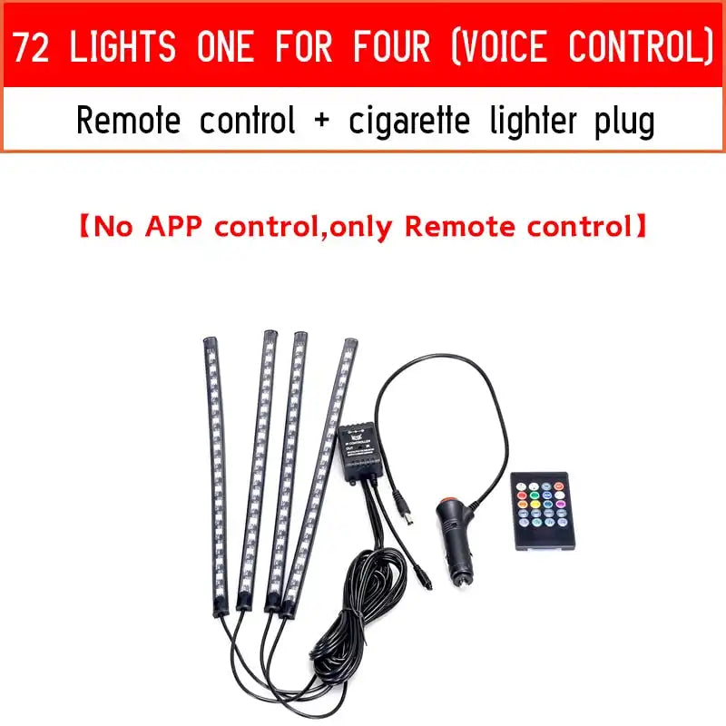 Luz ambiental RGB para automóvil con control de música - Iluminación ambiental LED USB para pies