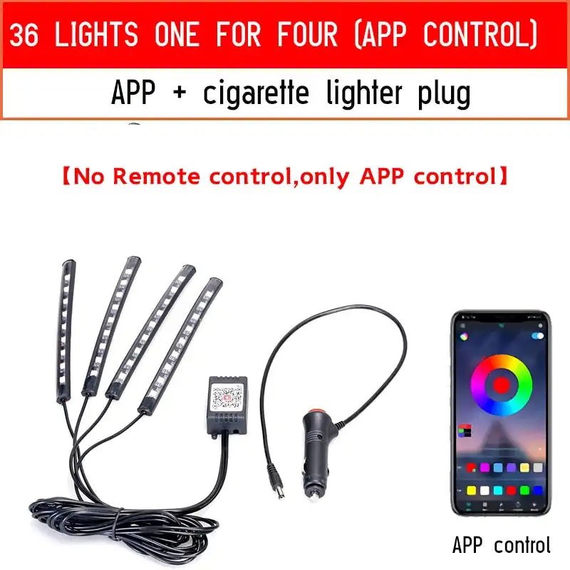 Luz ambiental RGB para automóvil con control de música - Iluminación ambiental LED USB para pies