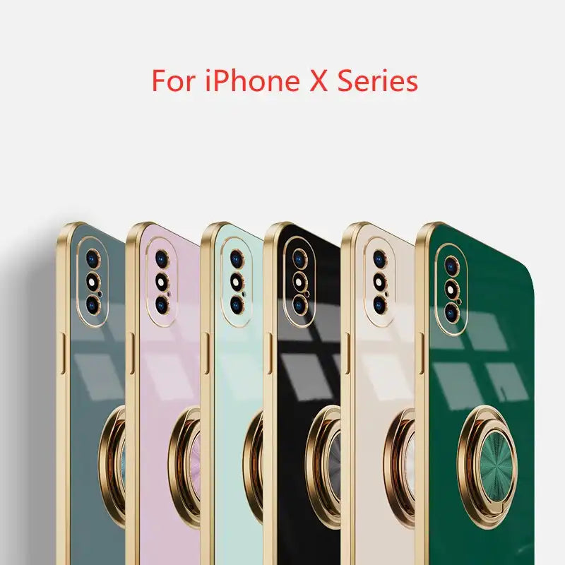 Luxury Ring-Stand Silicone Case for iPhone - Plated & Soft for Ultimate Protection