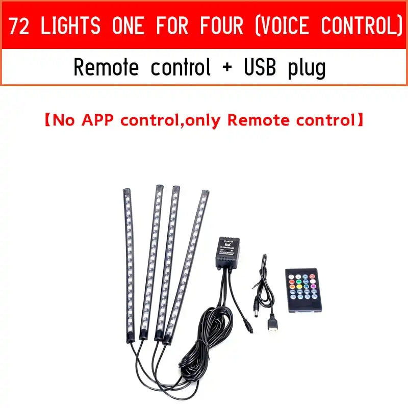 Luz ambiental RGB para automóvil con control de música - Iluminación ambiental LED USB para pies