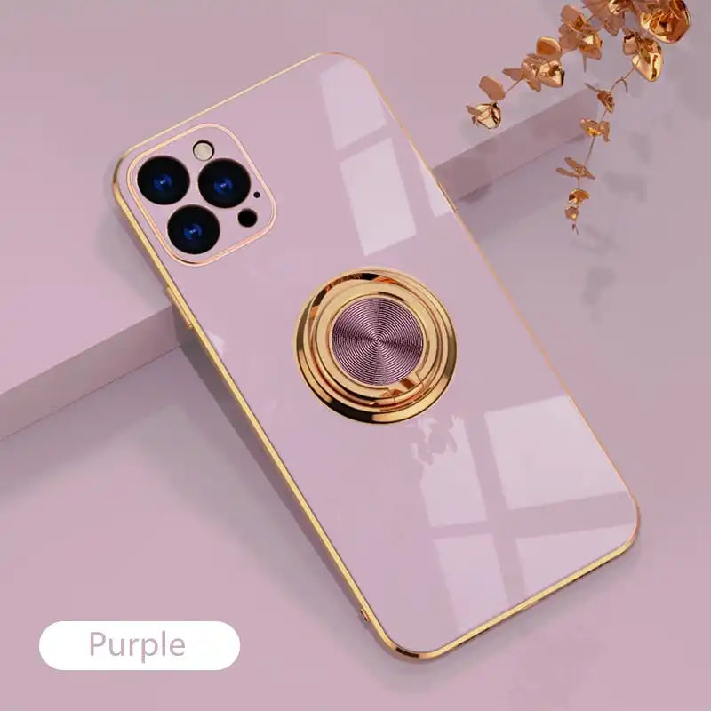 Luxury Ring-Stand Silicone Case for iPhone - Plated & Soft for Ultimate Protection