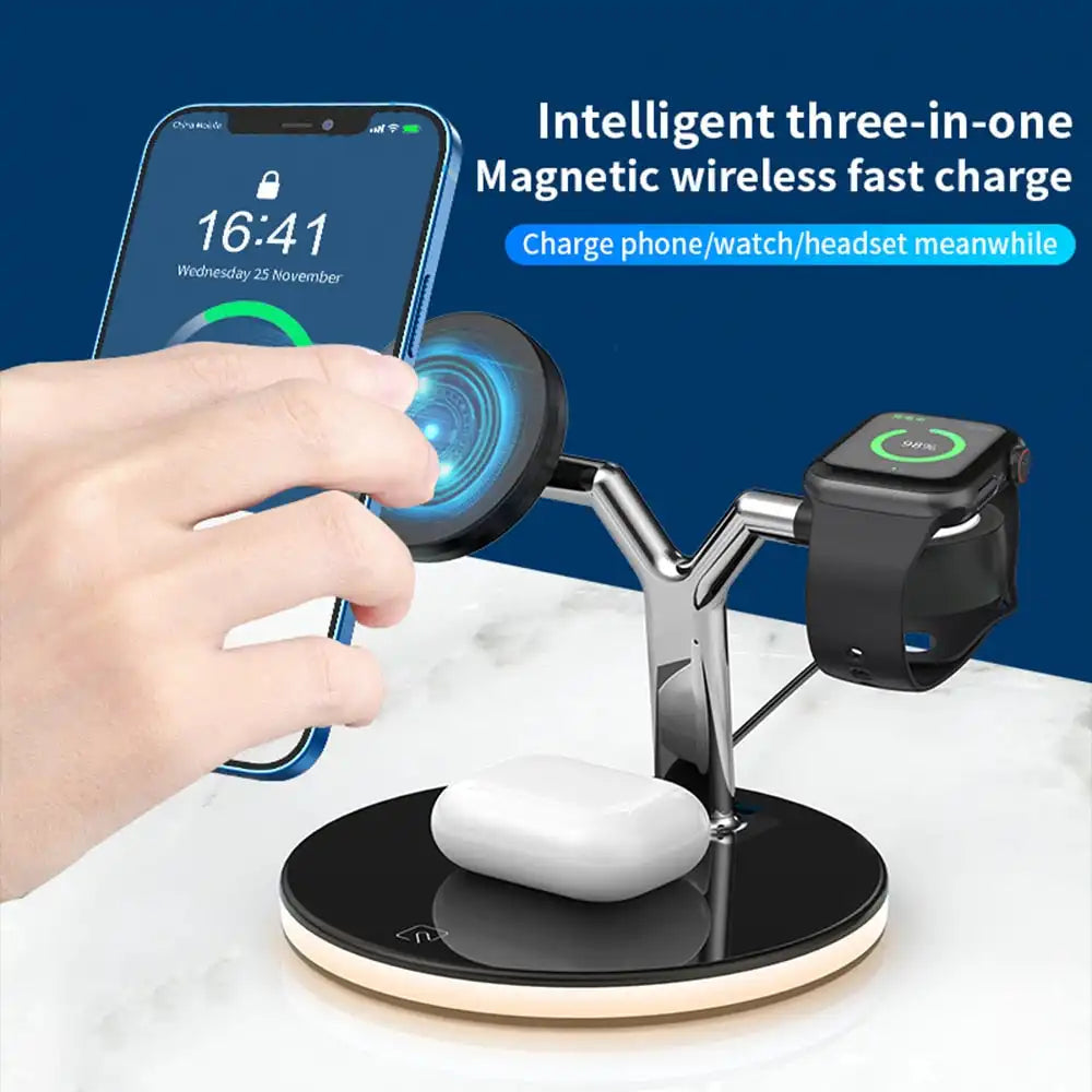 Bonola 15W 3-in-1 Magnetic Wireless Charger with Night Light: Fast Docking Station for All Devices