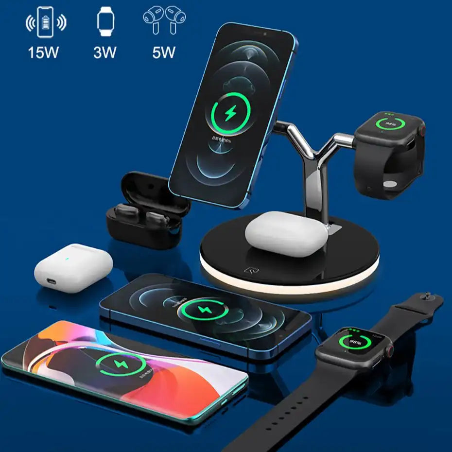 Bonola 15W 3-in-1 Magnetic Wireless Charger with Night Light: Fast Docking Station for All Devices