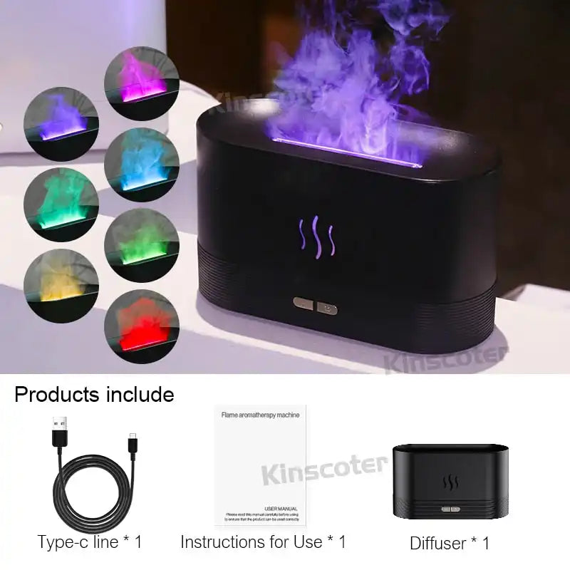 Diffuseur d'arômes ultrasonique avec brume fraîche et lampe à flamme LED