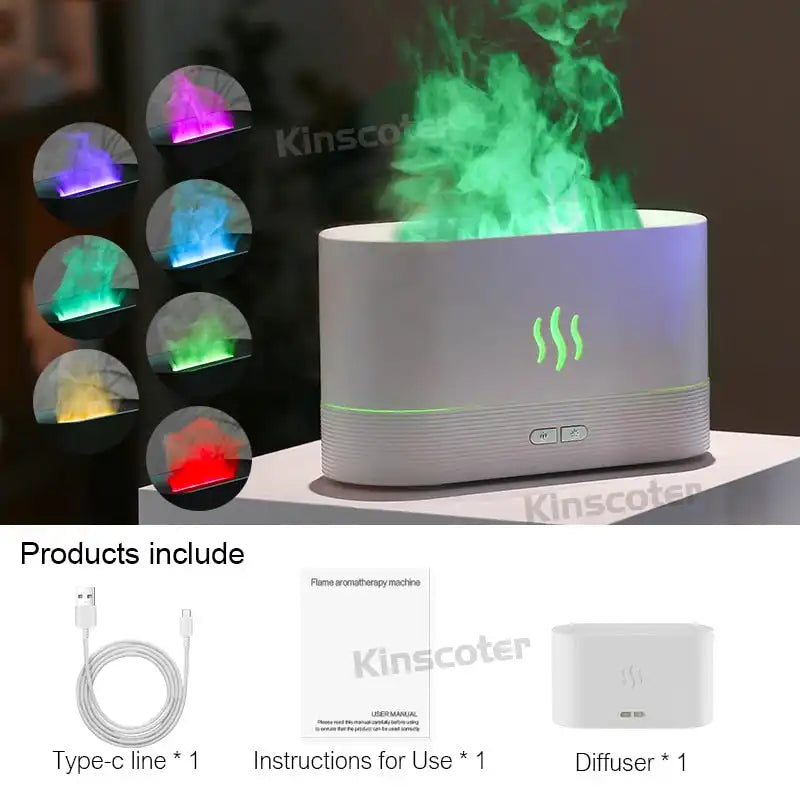 Diffuseur d'arômes ultrasonique avec brume fraîche et lampe à flamme LED