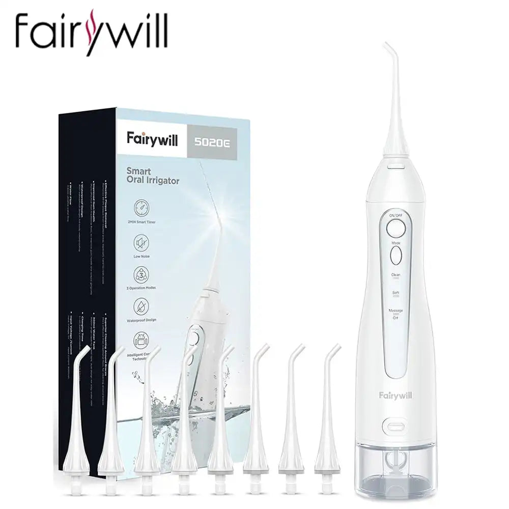 Irrigador oral recargable Fairywill - Flosser de agua USB compacto con 3 modos de limpieza