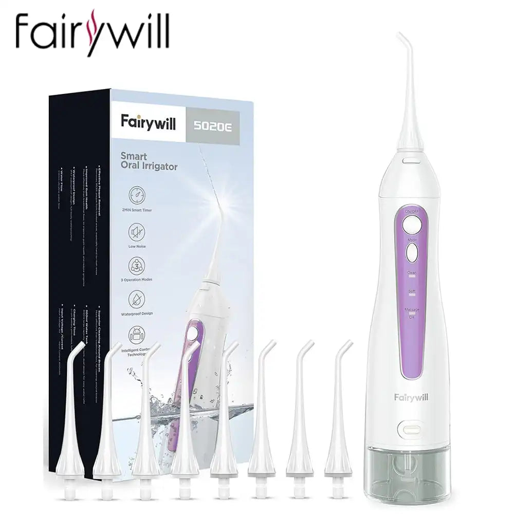 Irrigador oral recargable Fairywill - Flosser de agua USB compacto con 3 modos de limpieza