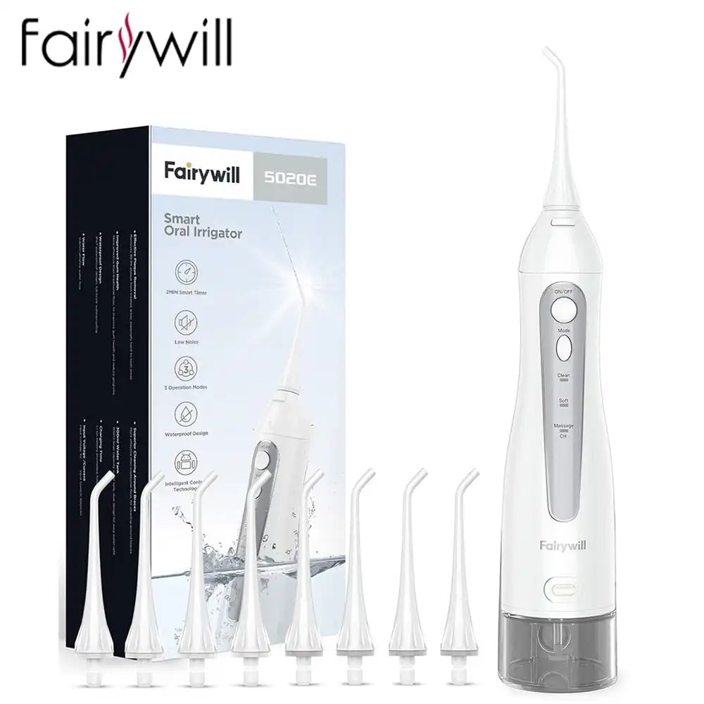 Irrigador oral recargable Fairywill - Flosser de agua USB compacto con 3 modos de limpieza