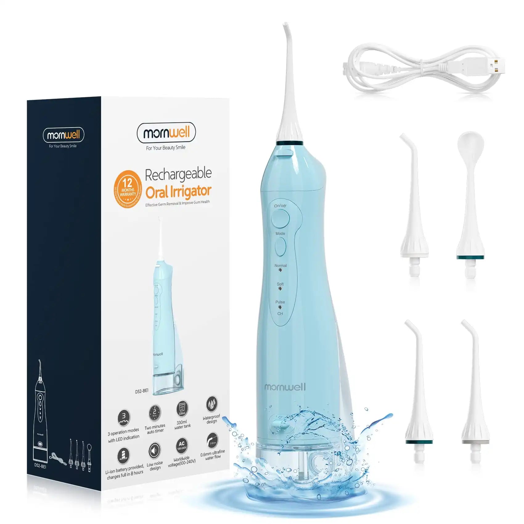 Irrigador oral recargable - Flosser de agua USB portátil con tanque de 300ML