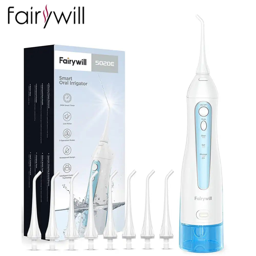 Irrigador oral recargable Fairywill - Flosser de agua USB compacto con 3 modos de limpieza