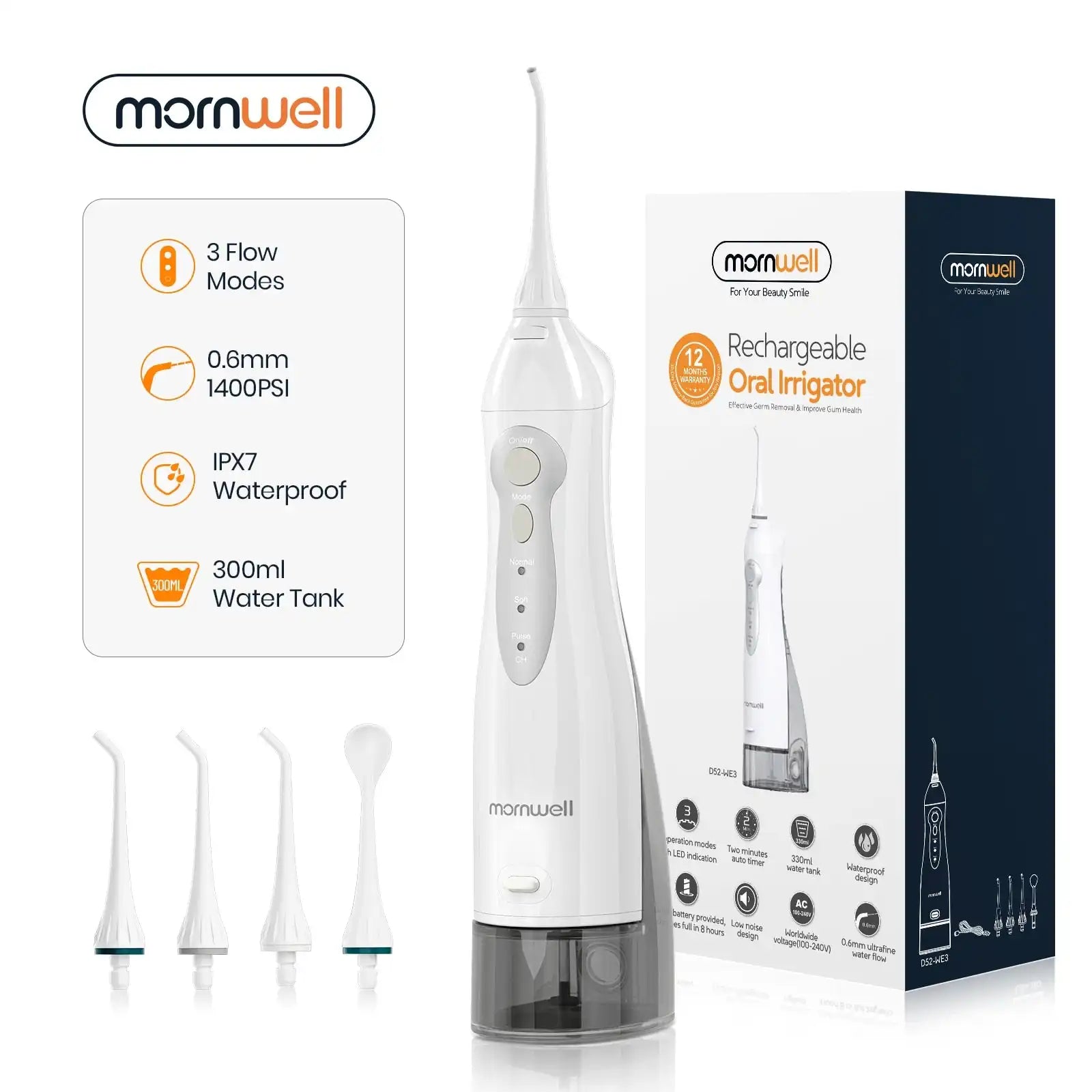 Rechargeable Oral Irrigator - Portable USB Water Flosser with 300ML Tank