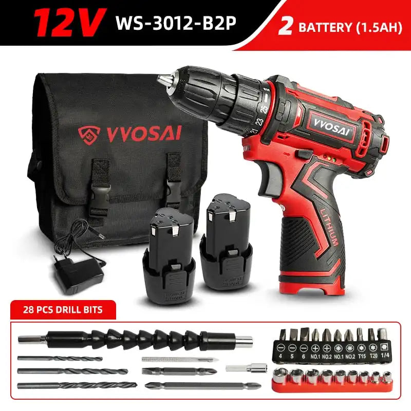 Versatile Cordless Drill - Compact Power Driver with 12V, 16V, 20V Lithium-Ion Battery