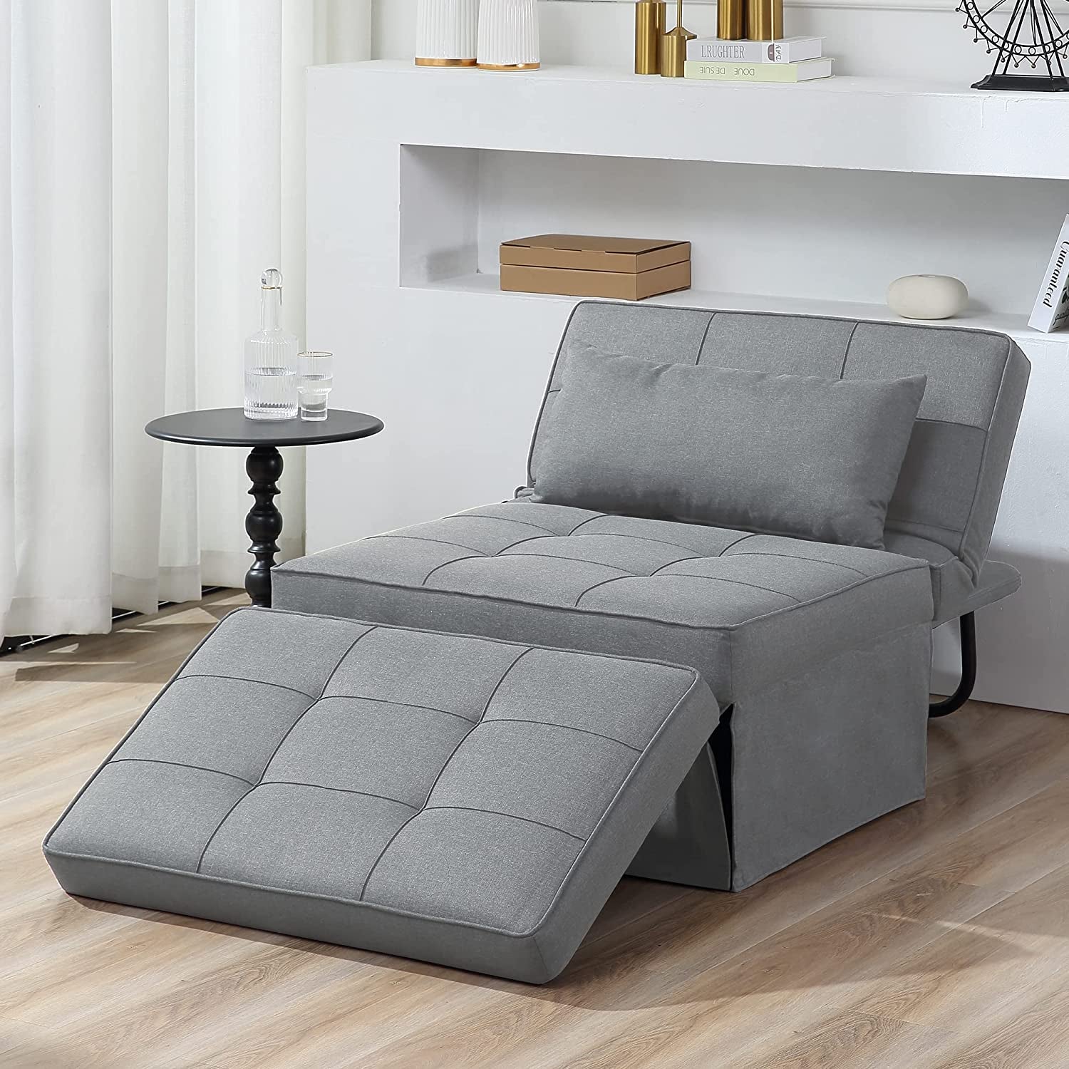 Sofa Bed, 4 in 1 Multi-Function Folding Ottoman Breathable Linen Couch Bed with Adjustable Backrest Modern Convertible Chair for Living Room Apartment Office, Dark Grey