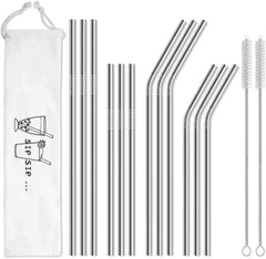 12-Pack Reusable Stainless Steel Straws with Case