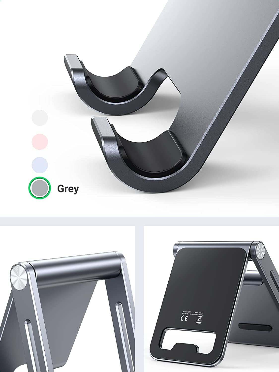 Phone Stand for Desk Cell Phone Holder Adjustable Compatible with Iphone 15/14/13/12 Pro Max/11/Xs Max/Xr/X/8 Plus/Nintendo Switch, Aluminum Metal Desktop Phone Stand Portable, Space Grey